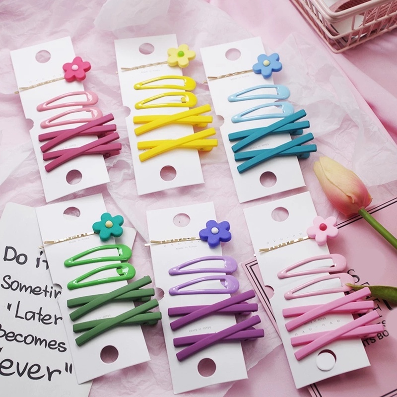 Set 7 Kẹp Tóc Kim Loại Hình Hoa Màu Sắc Ngọt Ngào Dễ Thương Cho Nữ