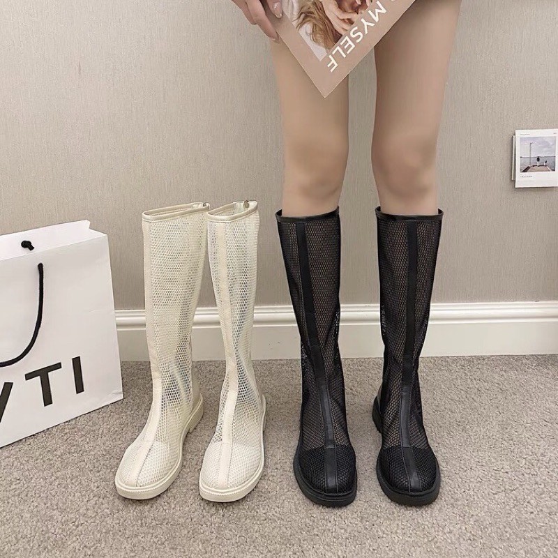 Boots lưới ulzzang cổ cao dưới gối đế thấp