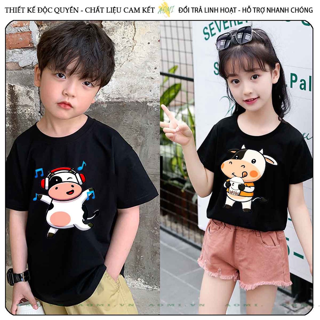 ÁO THUN MILK COW BÒ SỮA UNISEX PHÔNG NAM NỮ GIA ĐÌNH CẶP ĐÔI ĐEN TRẮNG HỒNG SIZE TRẺ EM CHO BÉ TRAI GÁI AOMIVN