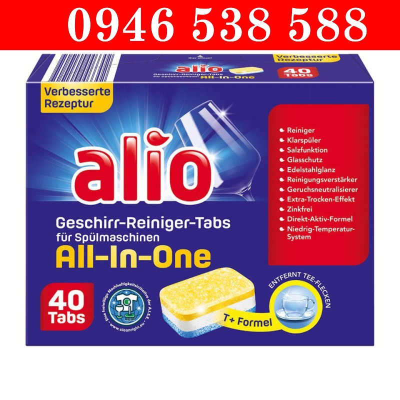 Combo 2 hộp Viên rửa bát Alio All in one 40 viên (80 viên)