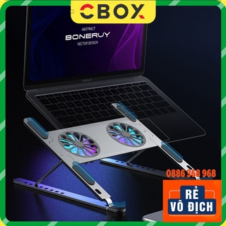 Giá Đỡ LAPTOP, MACBOOK, IPAD Bằng Nhôm Có 2 Quạt Tản Nhiệt Điều Chỉnh Được Bộ Cao Tích Hợp Cổng USB CBOX P11F