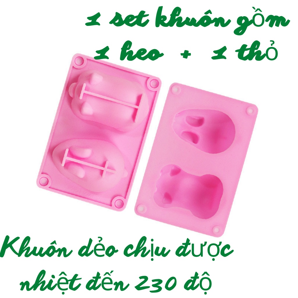Khuôn silicon gồm thỏ và heo 3D để làm pudding, tàu hũ non, thạch,...tạo hình dạng cho thức ăn thêm bắt mắt BÌN STORE