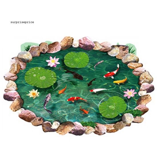 Miếng dán sàn nhà hình cá và hoa sen 3D chống thấm nước dễ lột ra