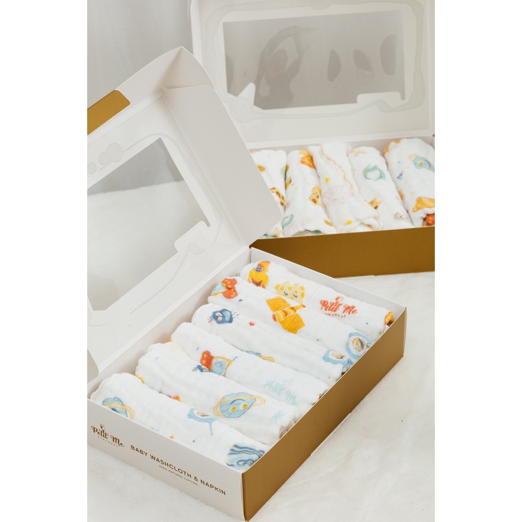 Set 6 khăn sữa cao cấp Petit Me, chất liệu xô muslin 6 lớp dày dặn, mềm mại cho bé