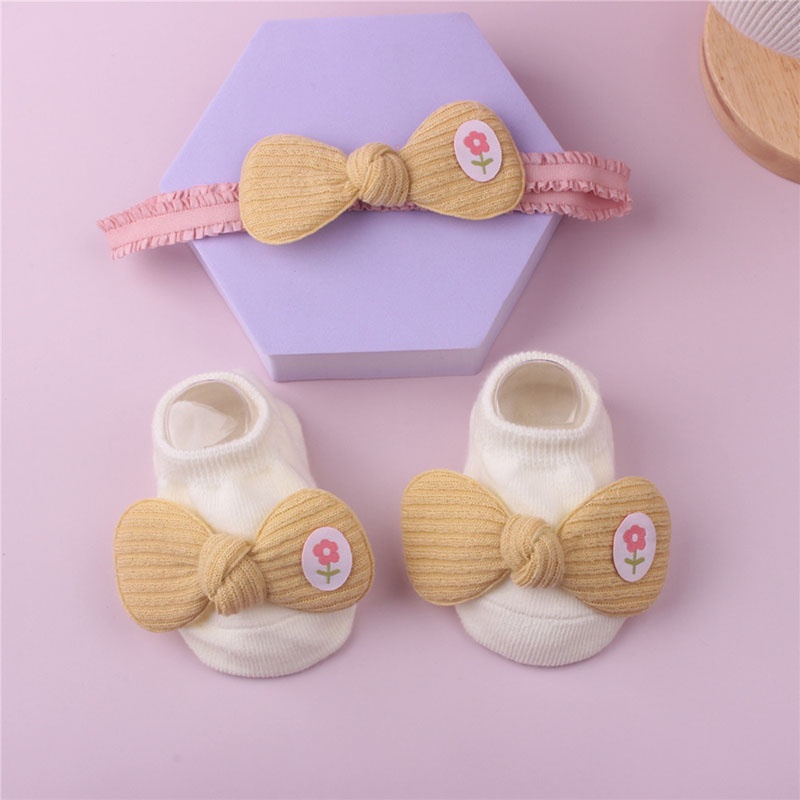 Băng Đô + Vớ Co Giãn Chống Trượt Đính Nơ Xinh Xắn Cho Bé Gái