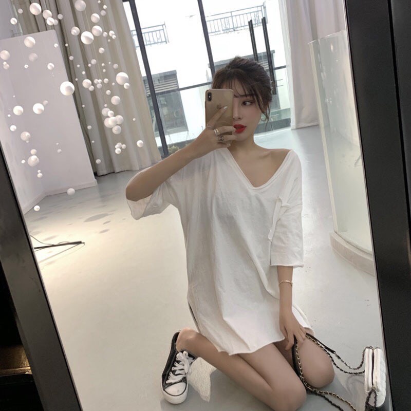 Áo tim thụng dáng rộng tay lỡ chất cotton giấy xẻ tà hai bên vanmiushop