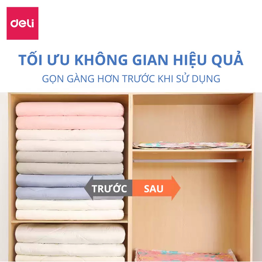 [Có thể dùng tay nén khí] Túi hút chân không Deli - Loại dày cao cấp, bảo vệ quần áo khỏi ẩm, nấm mốc, chống nước VS480