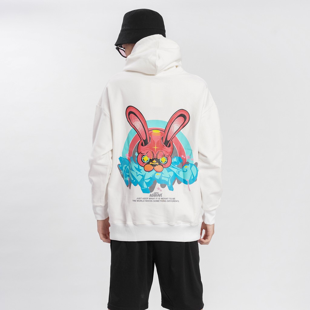 Áo mũ Hoodie E - Rabbit Unisex N7 Oversize Ulzzang nỉ bông in họa tiết cặp đôi nam nữ thu đông form rộng 2 màu Hàn quốc