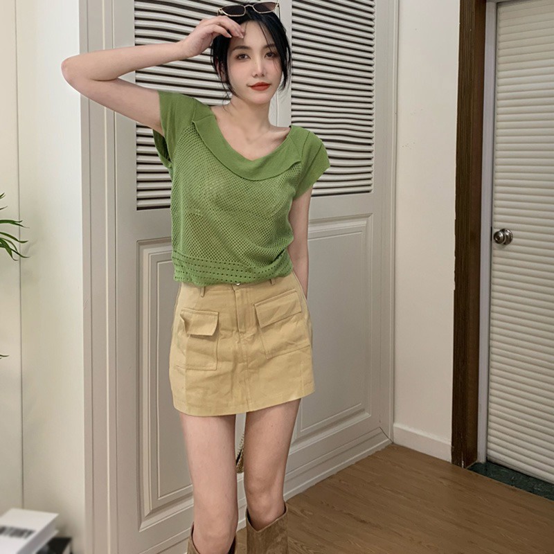 Áo Thun Tay Ngắn Cổ Tròn Thiết Kế Đục Lỗ Thời Trang Ngọt Ngào Cho Nữ