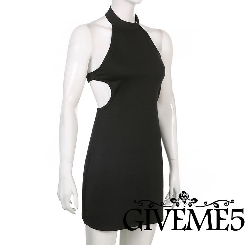 Đầm Ôm Sát Màu Đen Cổ Yếm Hở Lưng Cao Thời Trang Quyến Rũ Cho Nữ