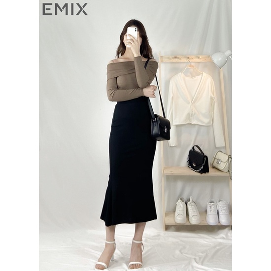 Chân váy công sở nữ EMIX (màu đen), dáng đuôi cá, dài, form ôm, cạp cao, tôn dáng, vải umi co giãn tốt, mã v6729