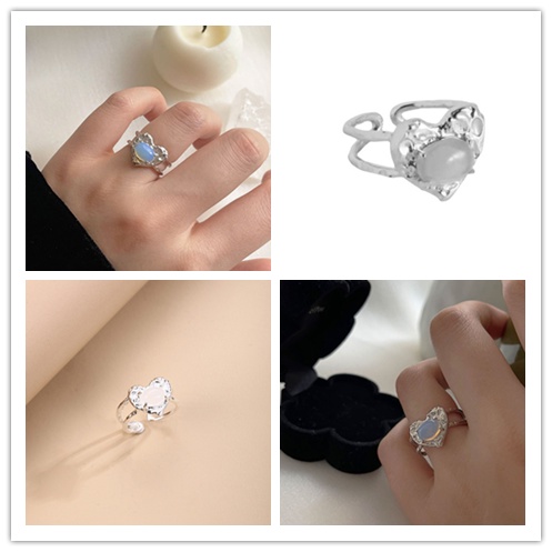 Nhẫn Hai Lớp Đính Đá Mặt Trăng Hình Trái Tim Sang Trọng Dành Cho Nữ