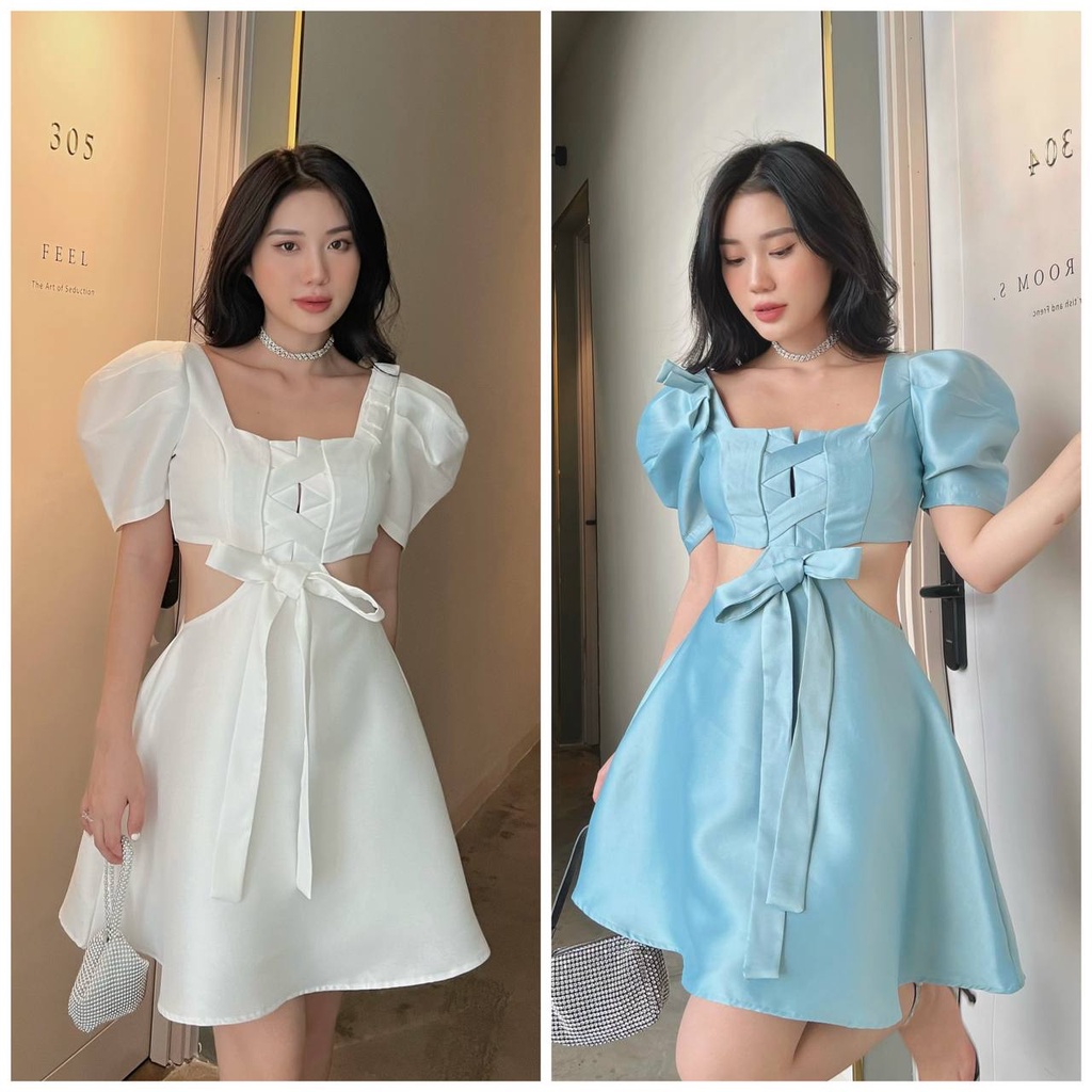 Đầm Xoè Đan Dây Ngực Khoét Eo Cao Cấp  KC1414
