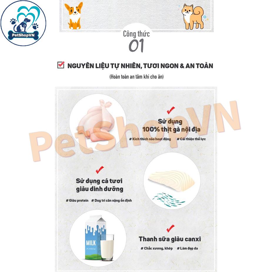 Thịt Cuộn Thanh Sữa Snack Cho Chó Mèo BOWWOW Túi 80G Vị Thịt Heo, Gà & Vịt