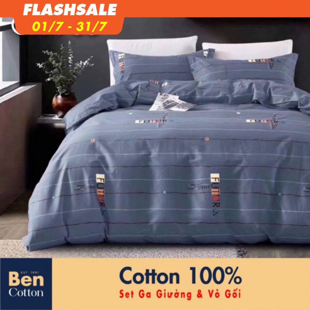 Bộ Ra Giường & Vỏ Gối Cotton 100% Nam Nữ 1 Tấc 2 Tấc - CH-965 1m6 1m8 - BENCOTTON Đơn giản Màu Xám