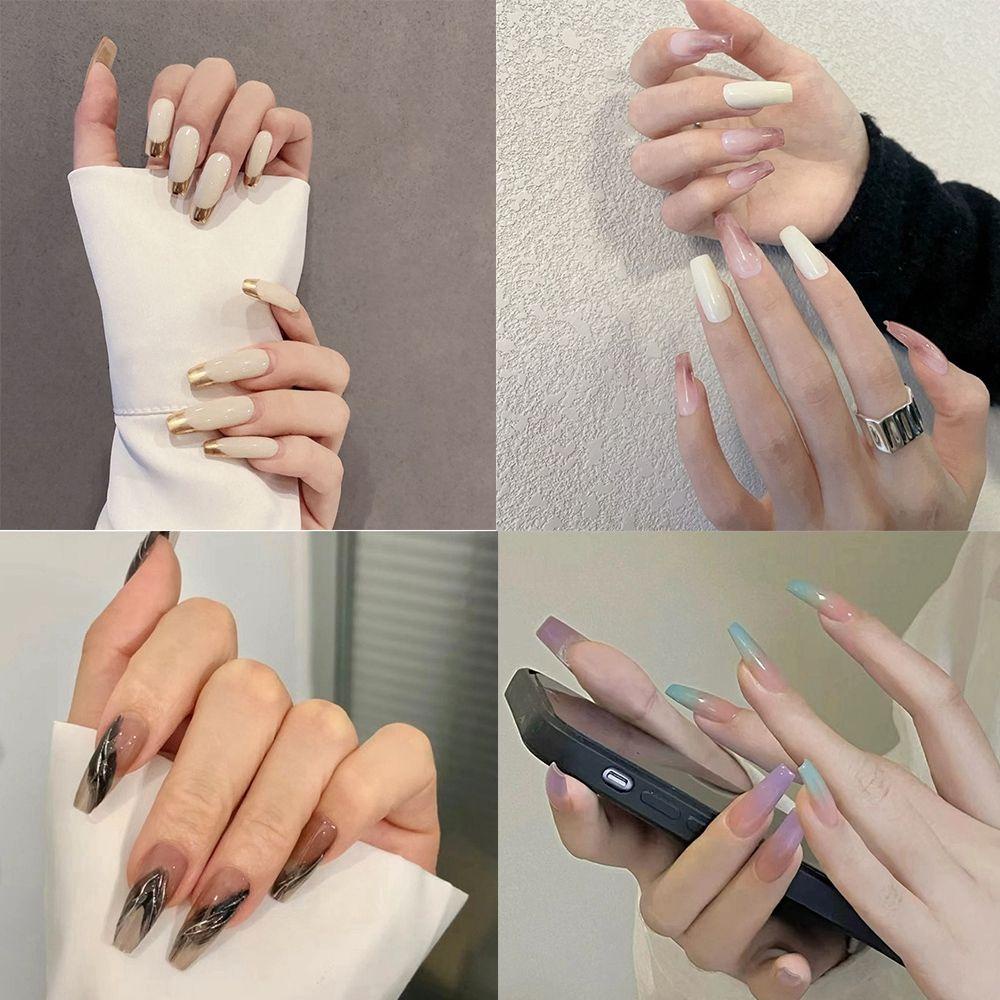 Bộ 24 Móng Tay Giả Che Phủ Toàn Diện Tháo Rời Được Kiểu Pháp