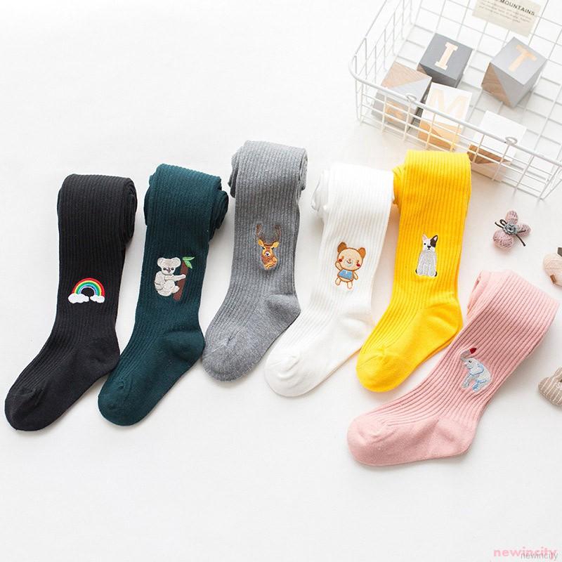 Quần tất cotton dáng ôm giữ ấm in hình hoạt hình Hàn Quốc cho bé gái mùa thu đông