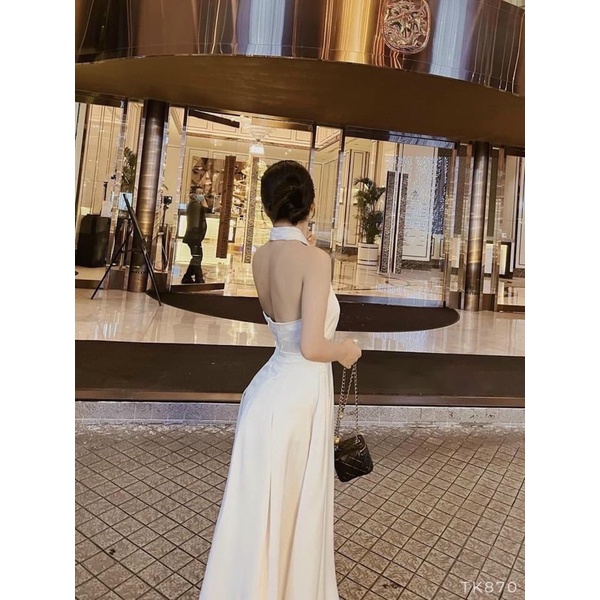 Sét áo cổ yếm kèm chân váy midi TK