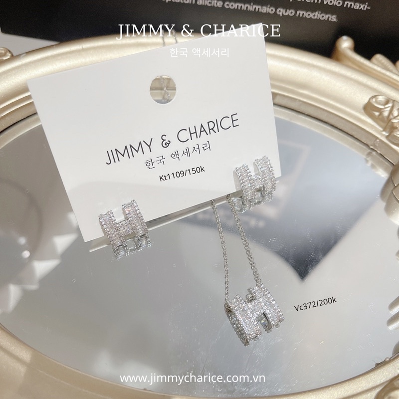 Khuyên tai và dây chuyền chữ H bạc 925
