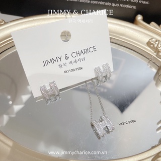 Khuyên tai và dây chuyền chữ H bạc 925