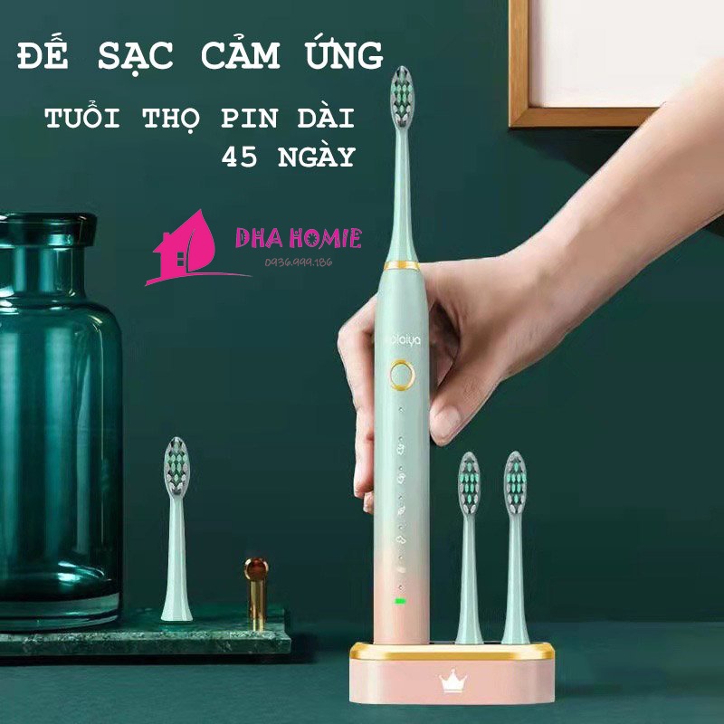 Bàn Chải Điện JIALAIYA 5IN1 Mềm Mịn Làm Sạch Hiệu Quả Tặng Kèm 5 Đầu Bàn Chải - DHA HOMIE