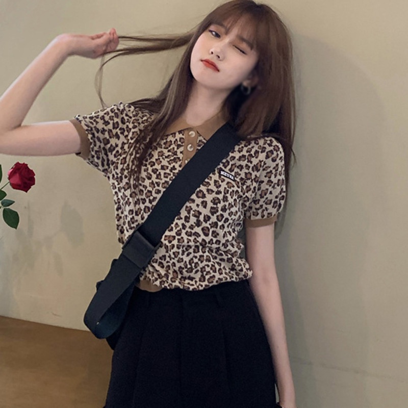 Áo croptop dệt kim in họa tiết màu sắc retro xinh xắn dành cho nữ