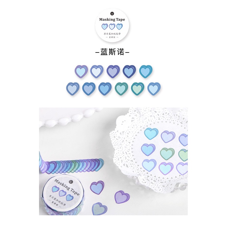 Sticker cute dạng cuộn họa tiết trái tim cute MODINA, cuộn sticker trái tim trang trí sổ, góc học tập