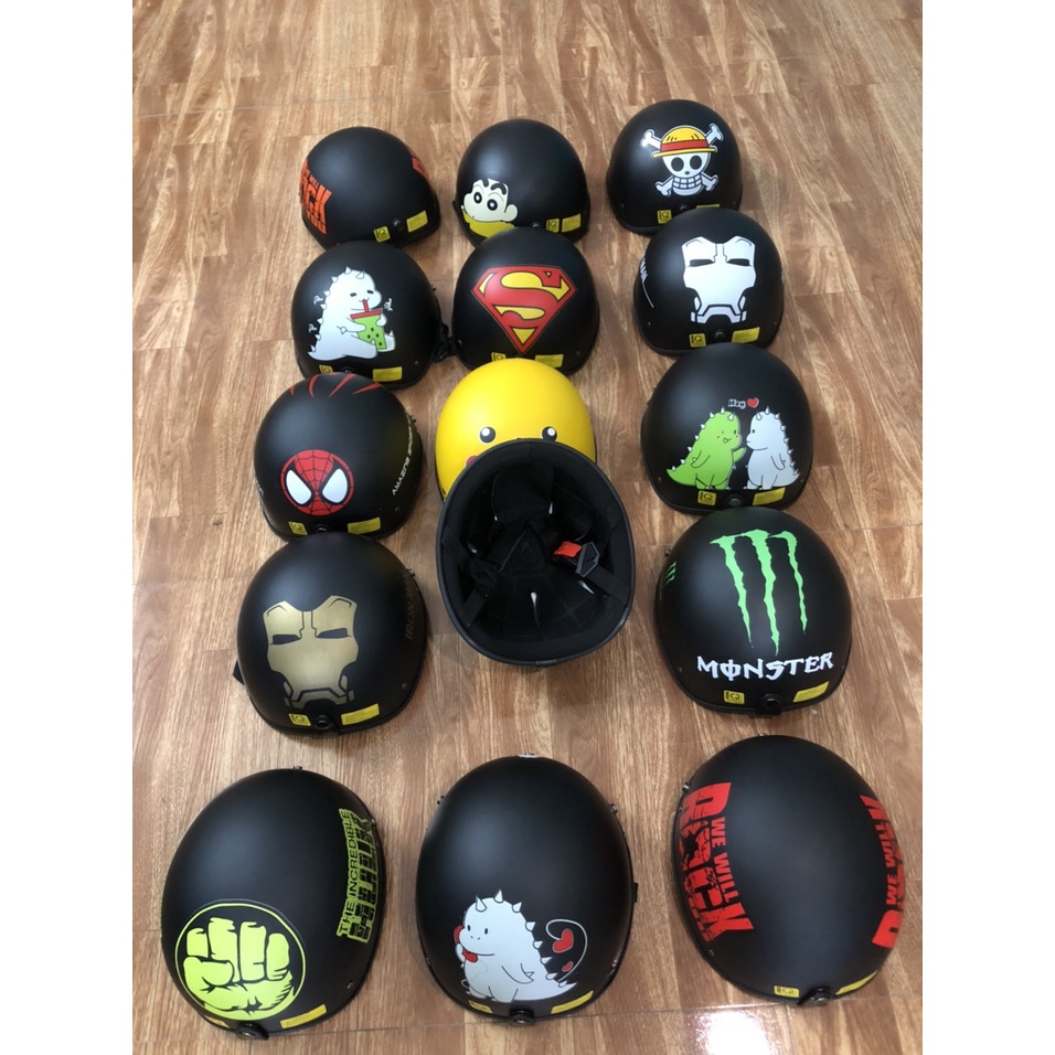 Mũ Bảo Hiểm Tem Rock, Nón Bảo Hiểm Đi Phượt Nửa Đầu, free size , Kèm Kính