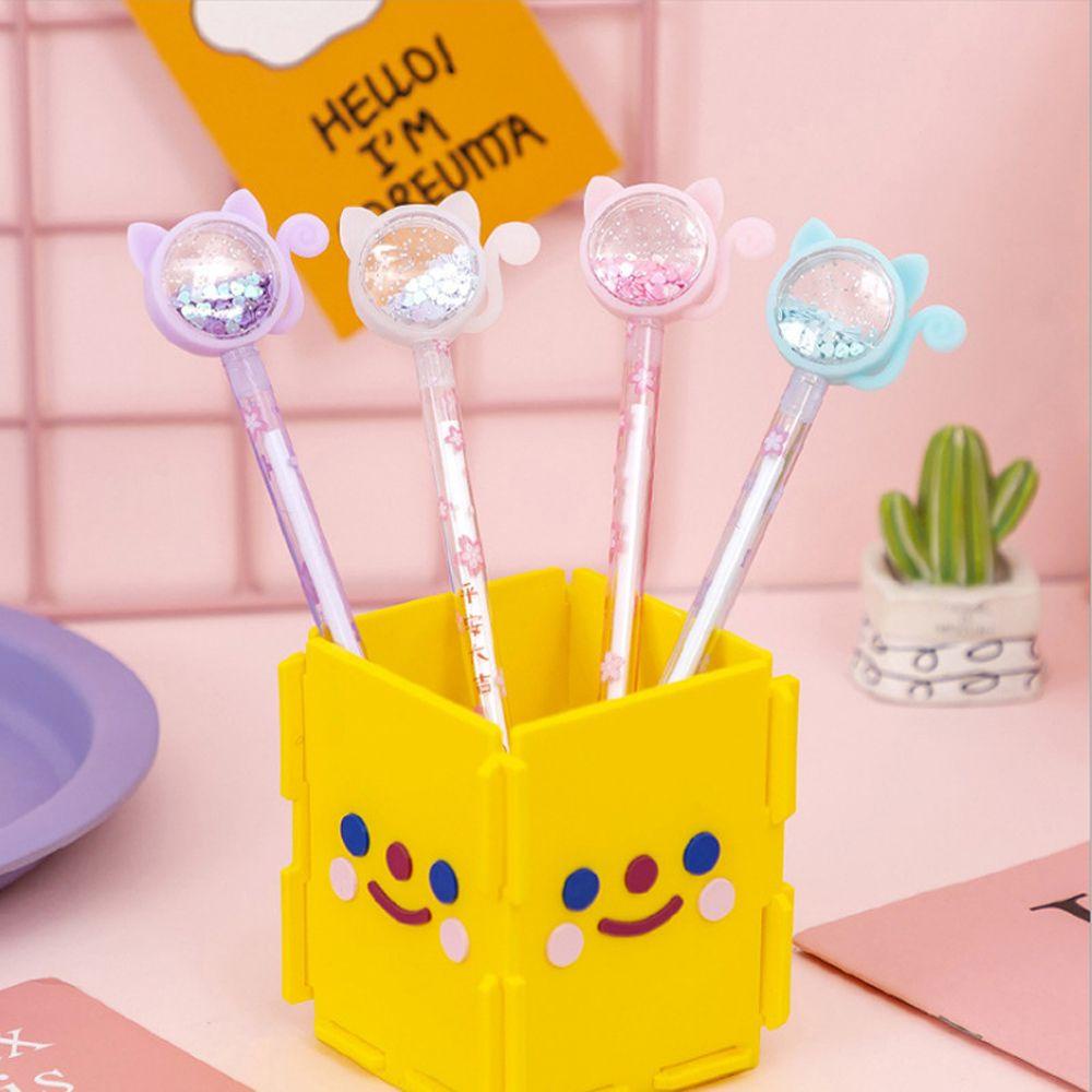 Bút Mực Gel Ngòi 0.5mm Hình Mèo Đính Kim Sa Nhiều Màu Dễ Thương Cho Bé