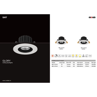 Đèn LED âm trần Glory 5W(ánh sáng 3000k,4000k)
