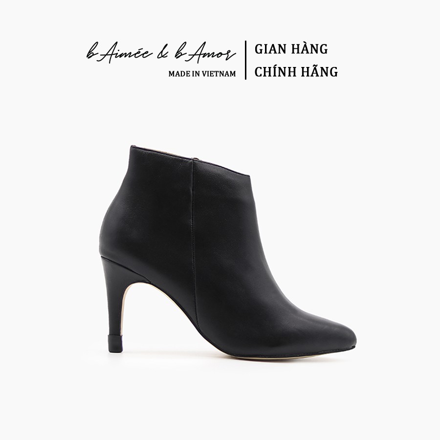 Giày Boot Nữ Cổ Ngắn bAimée &amp; bAmor Mũi Nhọn Gót Nhọn Cao 7cm Da Thật Thời Trang Cao Cấp Bốt Chính Hãng Màu Đen -  MS929