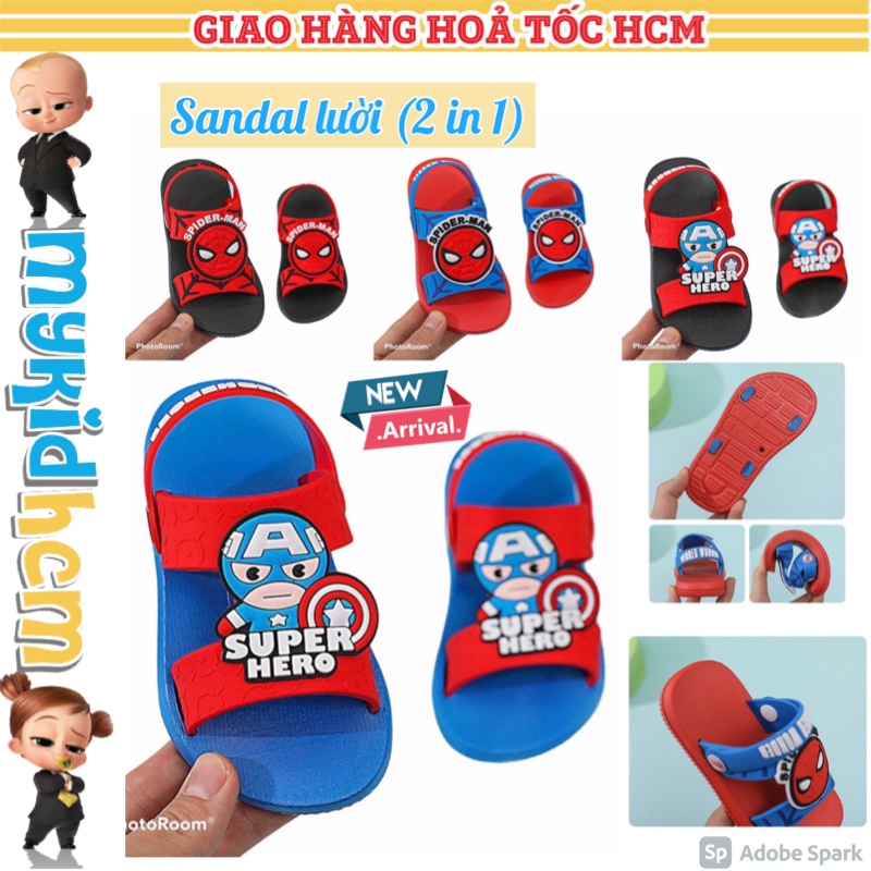 (HÀNG ĐỘC LẠ) DÉP SANDAL LƯỜI 2 IN 1 người nhện SPIDERMAN và siêu nhân CAPTAIN AMERICA có quai hậu điều chỉnh linh hoạt