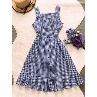 [ Hỗ trợ 10k đơn 20k ]  Đầm caro đuôi cá xếp ly - cherrystore1996