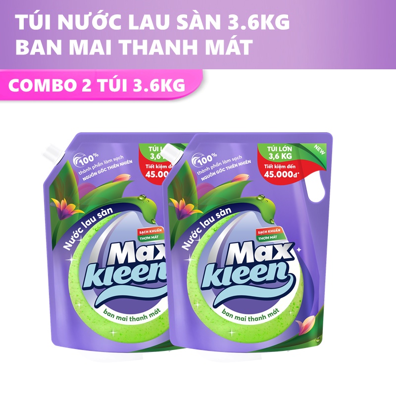 Combo 2 Túi Nước Lau Sàn MaxKleen hương Ban mai thanh mát 3.6kg