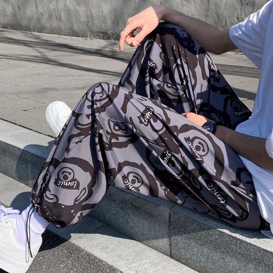 Quần ống rộng in họa tiết phong cách hip hop đường phố cá tính cho nam