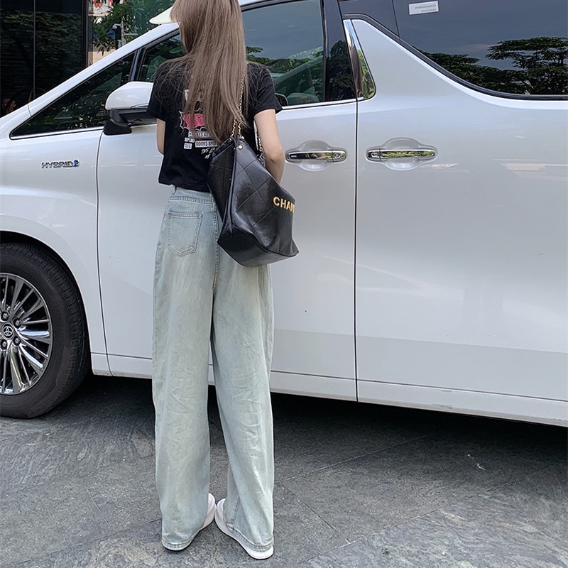 Quần Jean Ống Suông Rộng Phối Màu Gradient Cá Tính Thời Trang