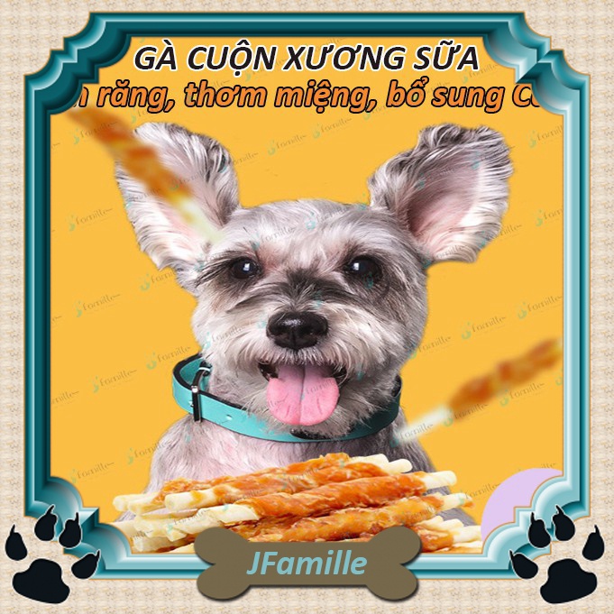 [BEST SELLER]Treat Thưởng Thơm Ngon JFamille, Thanh Gà Cuộn Xương Canxi Sữa, Bổ Sung Vitamin&amp;Khoáng Chất. JF39