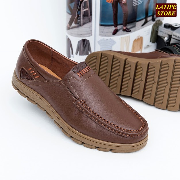 GIÀY TÂY NAM KHÔNG DÂY DA BÒ THẬT ĐẾ CAO SU MỀM BẢO HÀNH 12 THÁNG DÁNG GIÀY CÔNG SỞ NAM DA BÒ MỀM ( LATIPE  278 NÂU ) | BigBuy360 - bigbuy360.vn