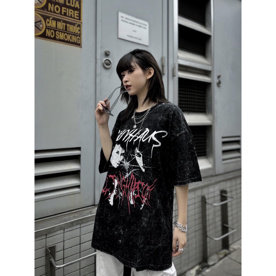 Áo Thun Nam Nữ  Form Rộng Hàn Quốc Loang Chữ Đỏ Thoáng Mát Thiết Kế Thời Trang Kiểu Dáng Năng Động Trẻ Trung