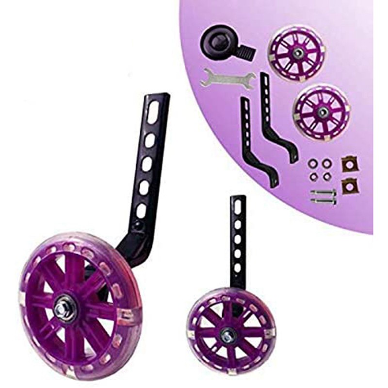 Training Wheels Flash Mute Wheel Bicycle Stabiliser Mounted Kit Compatible for Bikes of 12 14 16 18 20 Inch,Purple