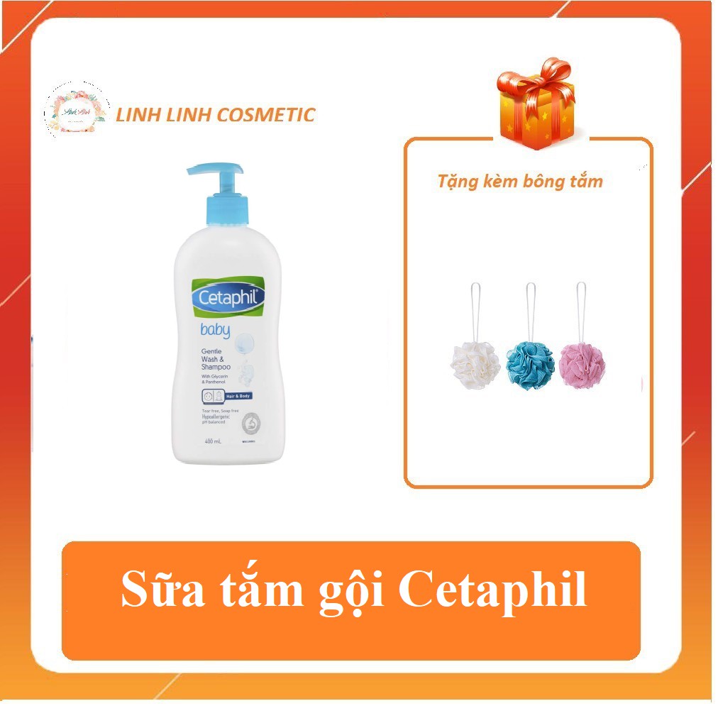 (tặng kèm bông tắm) Sữa tắm gội Cetaphil baby cho bé 400ml