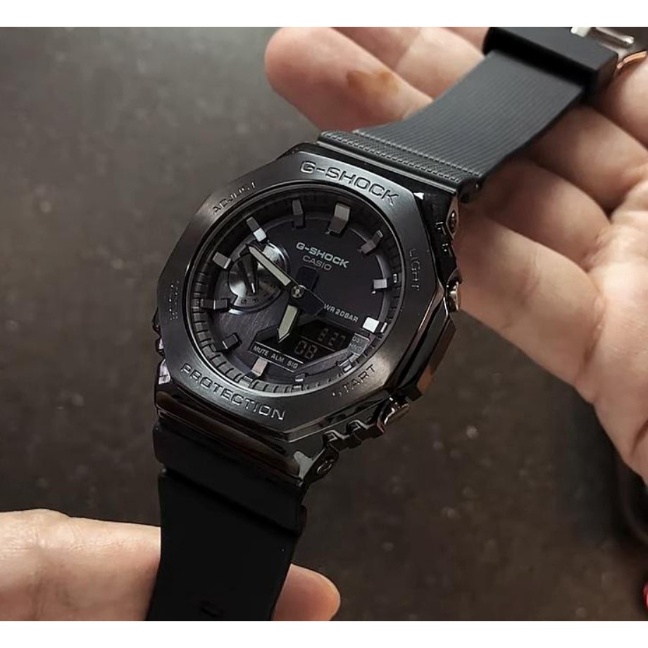Đồng hồ thể thao bằng thép không gỉ GM-2100 Nhật Bản ANALOG-DIIGITAL AUTO LIGHT ĐEN CUSTOM Nhựa dây 