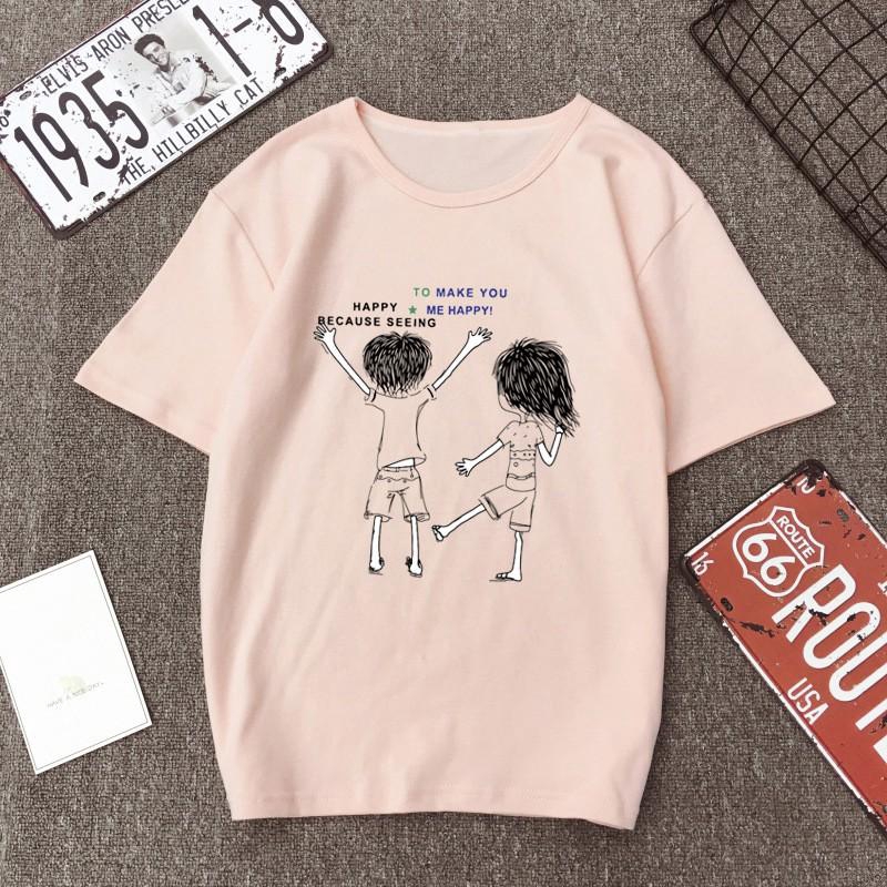 Áo thun cổ tròn tay ngắn in hoạ tiết xinh xắn