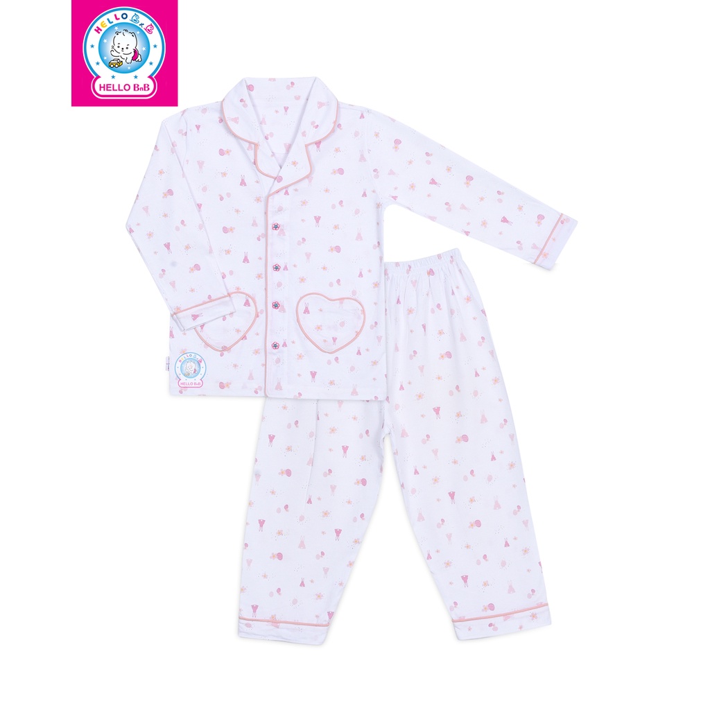 Bộ pyjamas bông dài bé gái 0263- HELLO BB