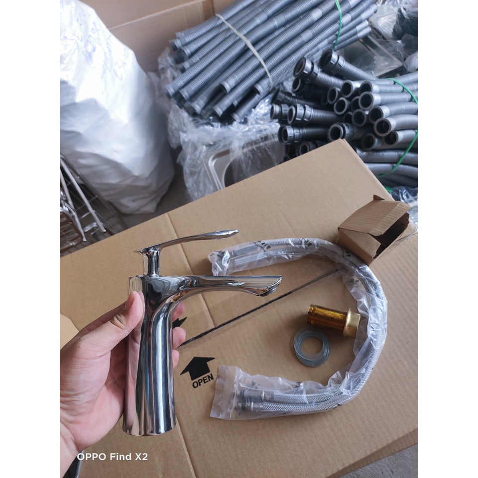 Vòi lavabo vòi rửa mặt - vòi rửa mặt hình lá liễu nóng lạnh inox 304