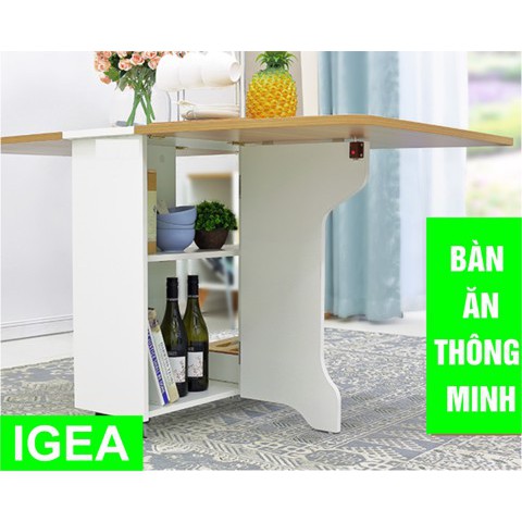 Bàn ăn gỗ IGA hiện đại thông minh kèm bánh xe phòng khách/bếp- BATM5