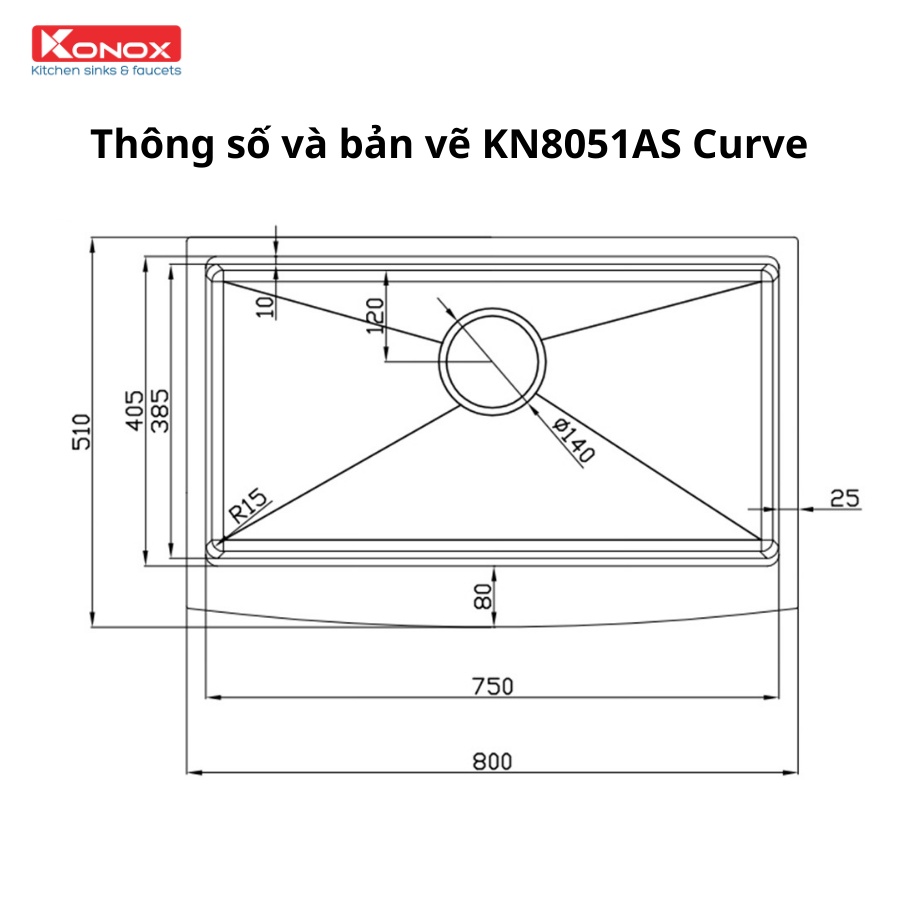 Chậu rửa bát KONOX Workstation – Apron Sink KN8051AS Curve - Bảo hành chính hãng 10 năm