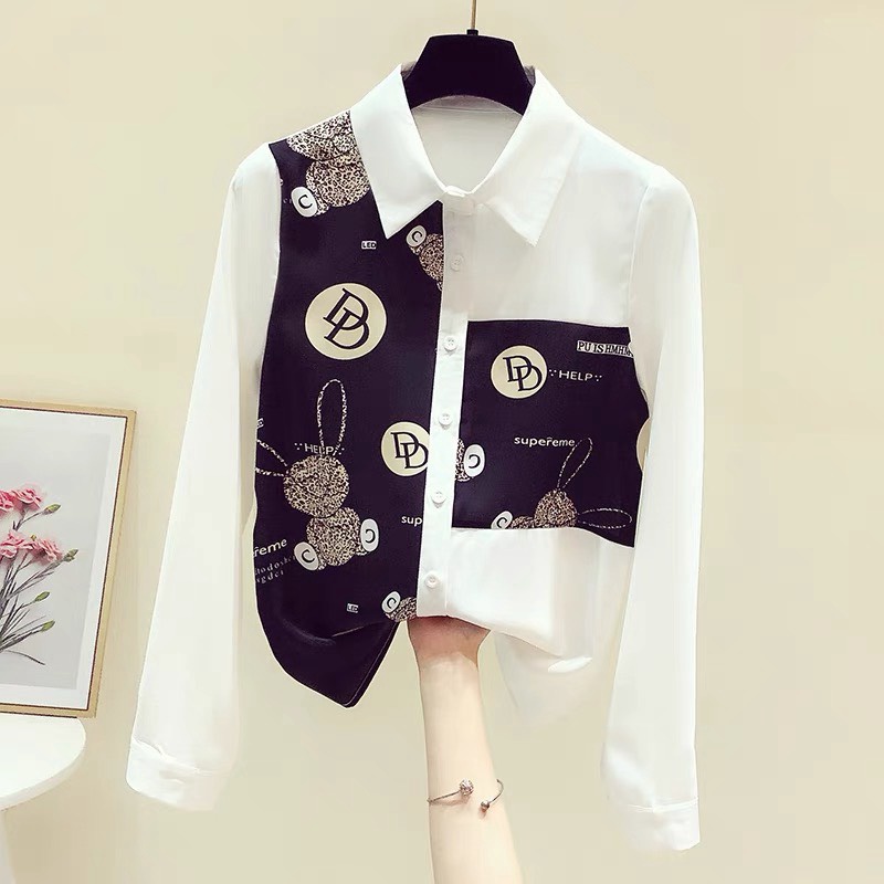 Áo Sơ Mi Phối Hai Màu Họa Tiết Gấu Cute Siêu Sành Điệu THời Trang Phong Cách Mới