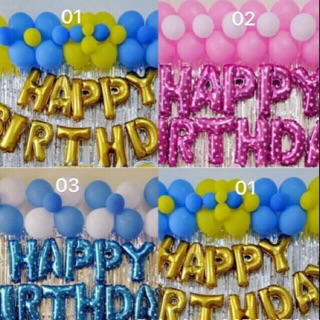 Combo bóng chữ HPBD+ 50 bóng hơi+ băng zính+bơm bóng+cột đuôi bóng