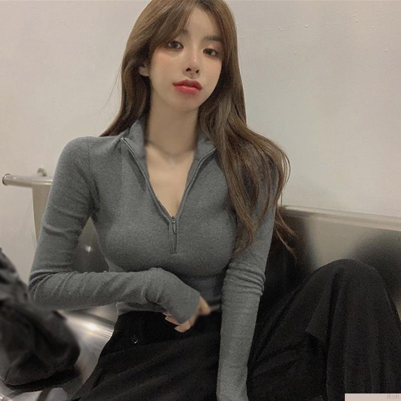 Áo croptop tay dài màu sắc đơn giản cho nữ chất lượng cao